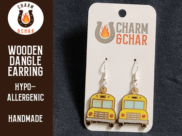 School Bus Wood Dangle Earrings - Back to School Fashion Earring - Dangle Earring - Charm and Char